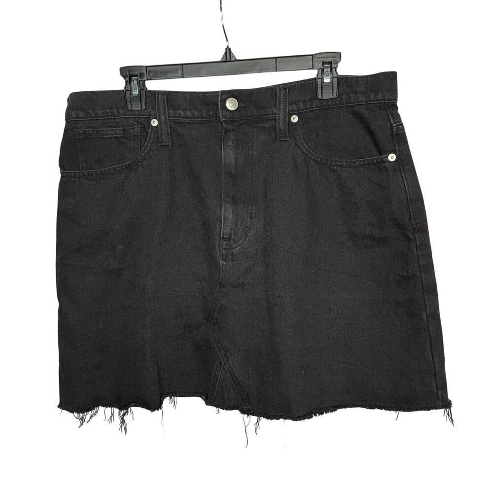 Madewell Black Denim A Line Classic Frayed Hem Preppy Skirt Size 32
